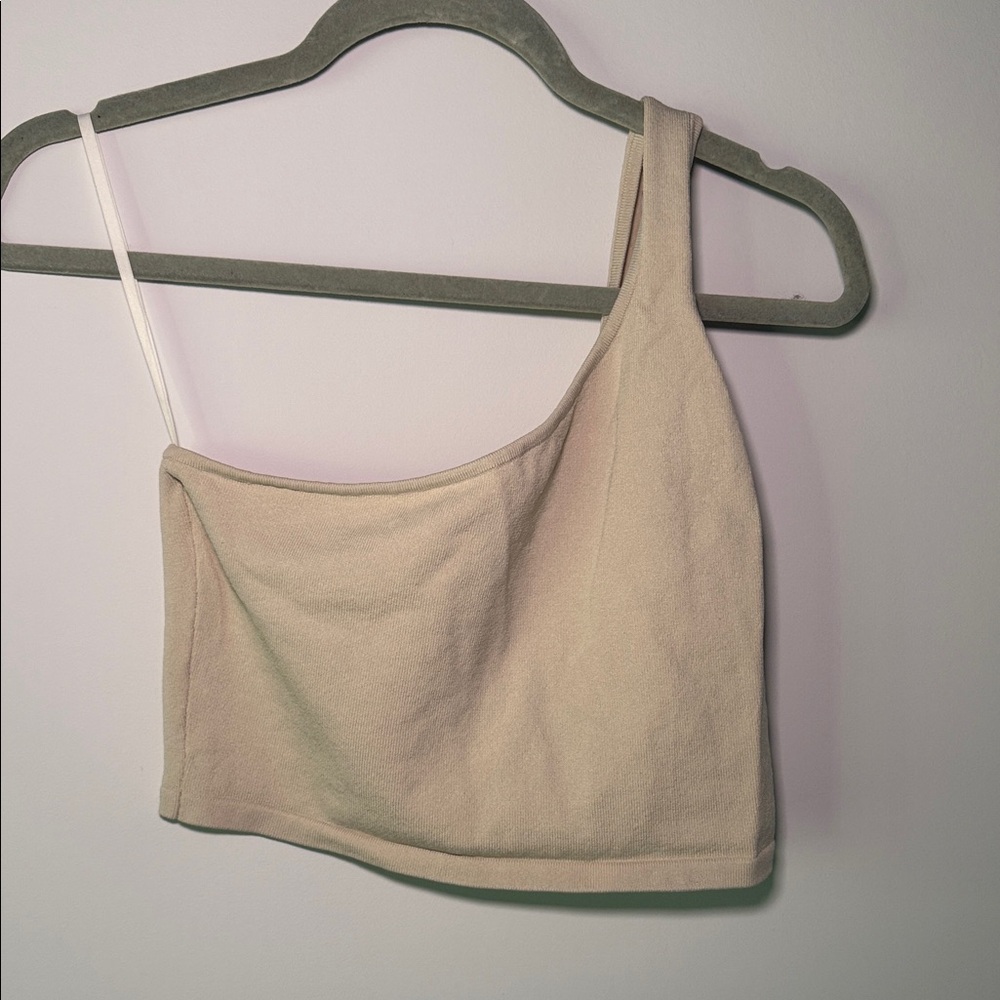 Babaton Cream Asymmetrical Crop Top